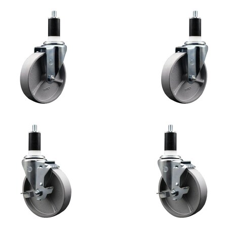 Service Caster 5'' Semi Steel Wheel Swivel 1-3/8'' Expanding Stem Caster Set 2 Brakes, 4PK SCC-EX20S515-SSR-2-TLB-2-138